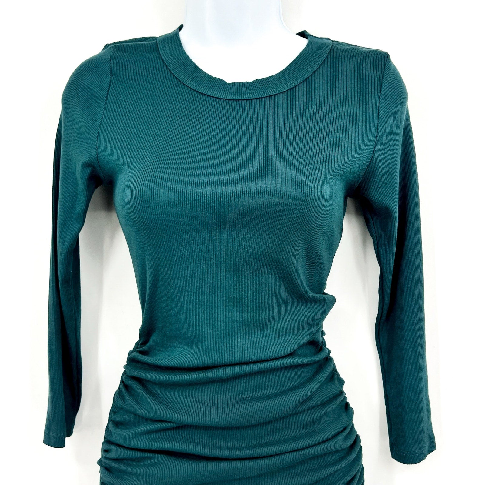 MICHAEL STARS  Women's Christina Ribbed Midi Dress XS Green Crew Neck NWT