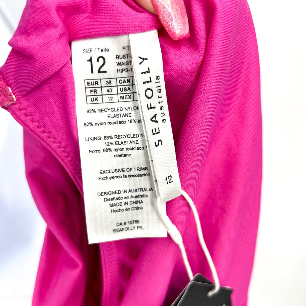 SEAFOLLY COLLECTIVE Cross Back One Piece Size 8 Hot Pink Plunge Neck NWT