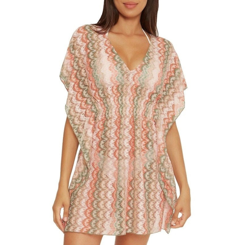 BECCA Women's Solstice Crochet Tunic Swim Cover-Up Dress XS Pink Green Multi NWT