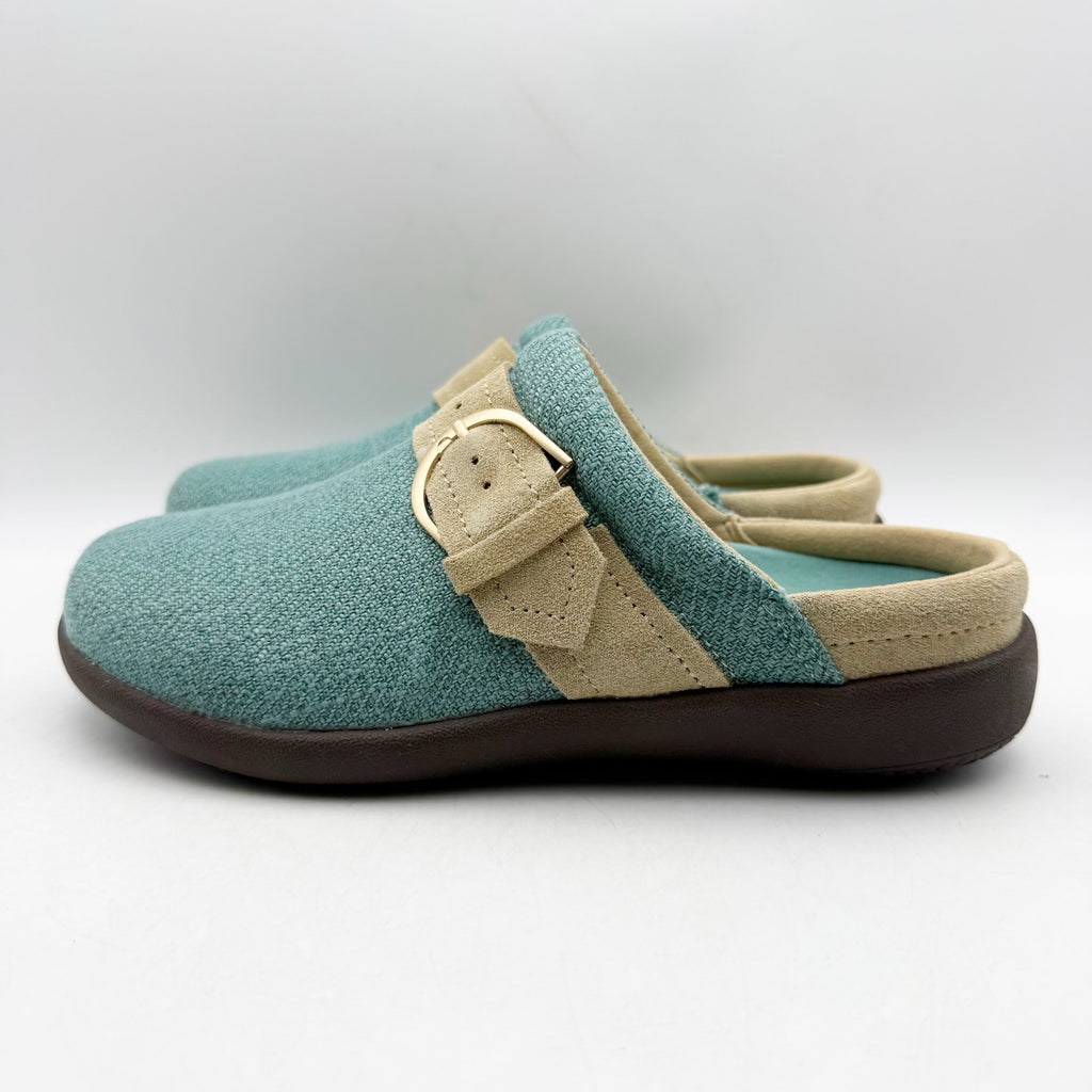 Spenco Womens Aria Slip-On Shoes Size 6.5 Wide EU 37 Teal Blue Tan NIB