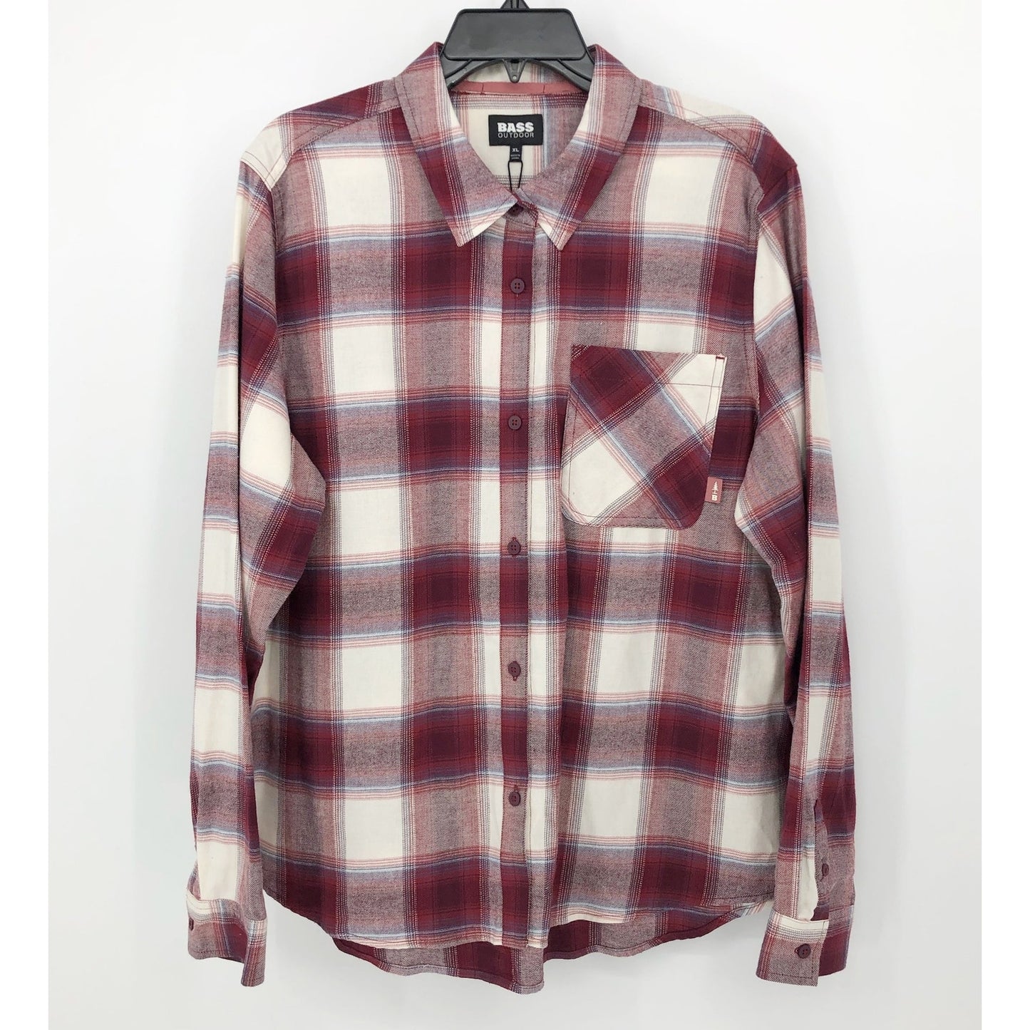 BASS OUTDOOR Men's Expedition Stretch Flannel Shirt XL Red White Plaid NWT