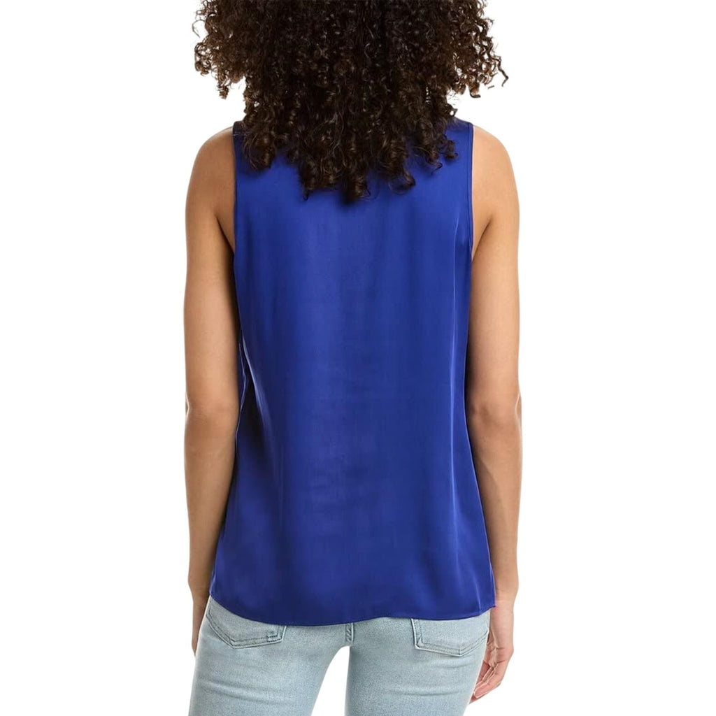TRINA TURK Women's Mayra Top Medium Bengal Blue Silk Sleeveless Scarf Detail NWT