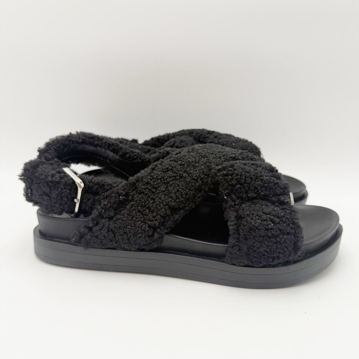 Aerosoles Womens Loma Slippers Size 6.5 M Black Vegan Shearling NIB