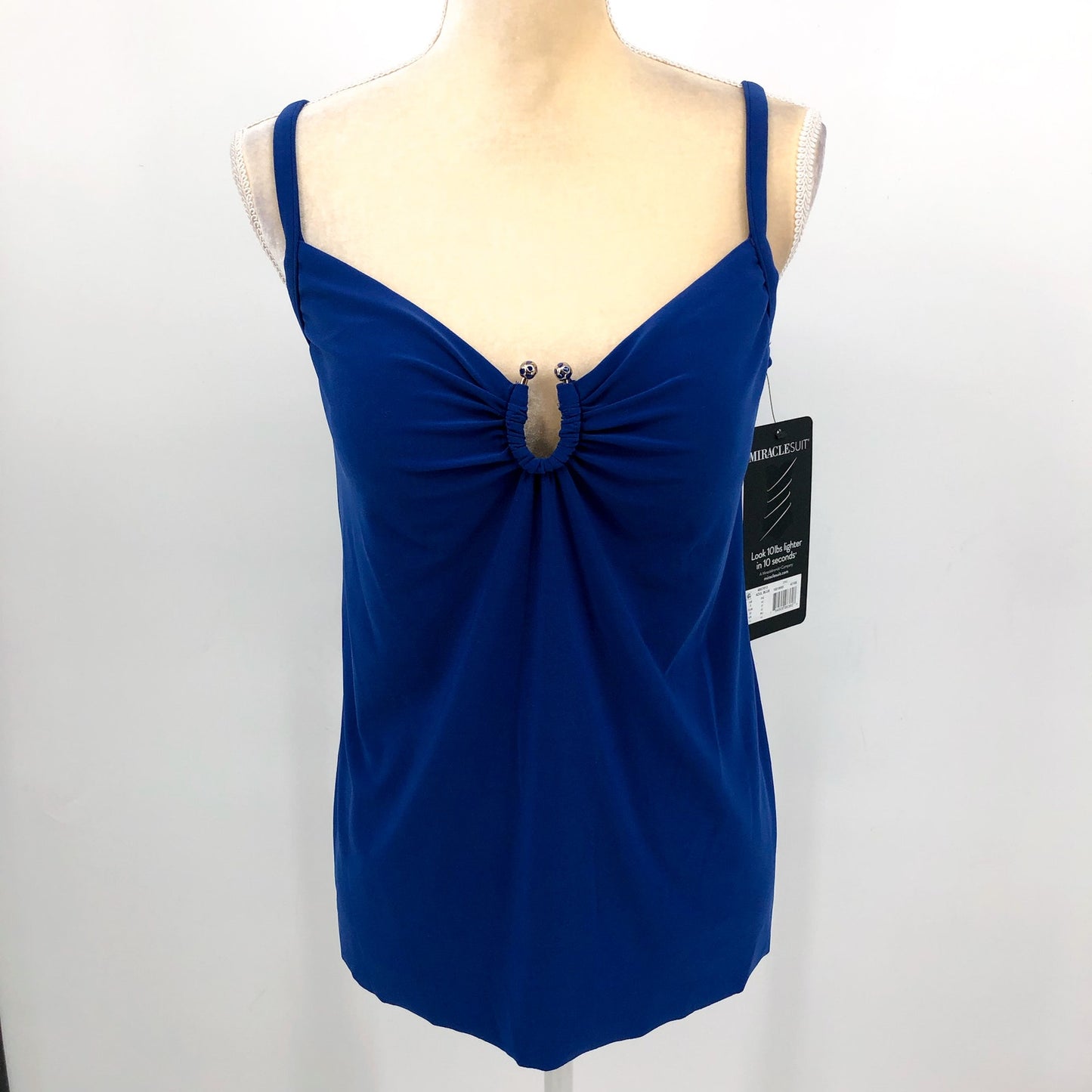 MIRACLESUIT Womens Razzle Dazzle Zing Tankini Top Size 8 Blue Azul Underwire NWT