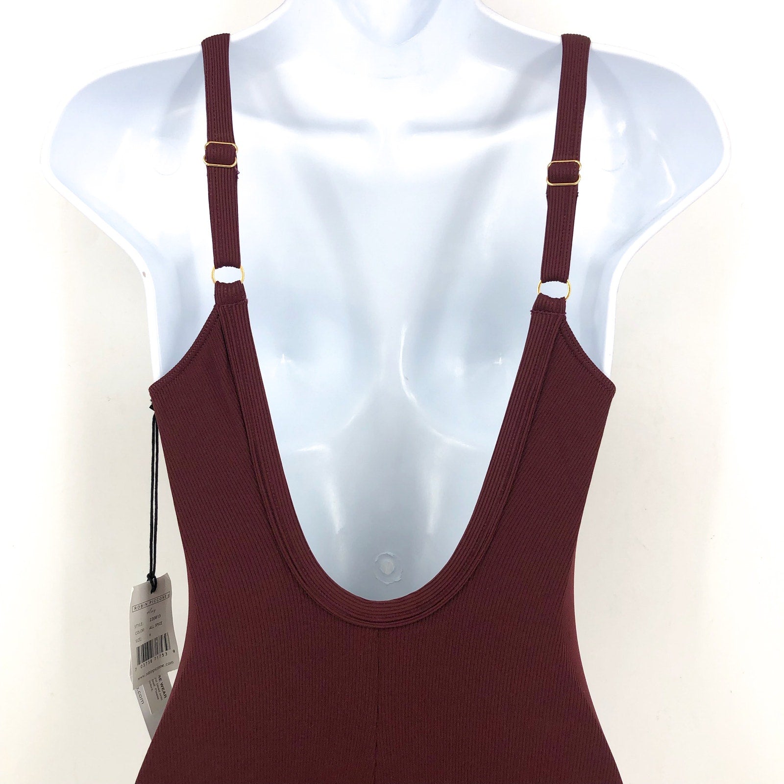 ROBIN PICCONE Women's Amy Snap V Neck One-Piece Swimsuit Size 6 Red AllSpice NWT