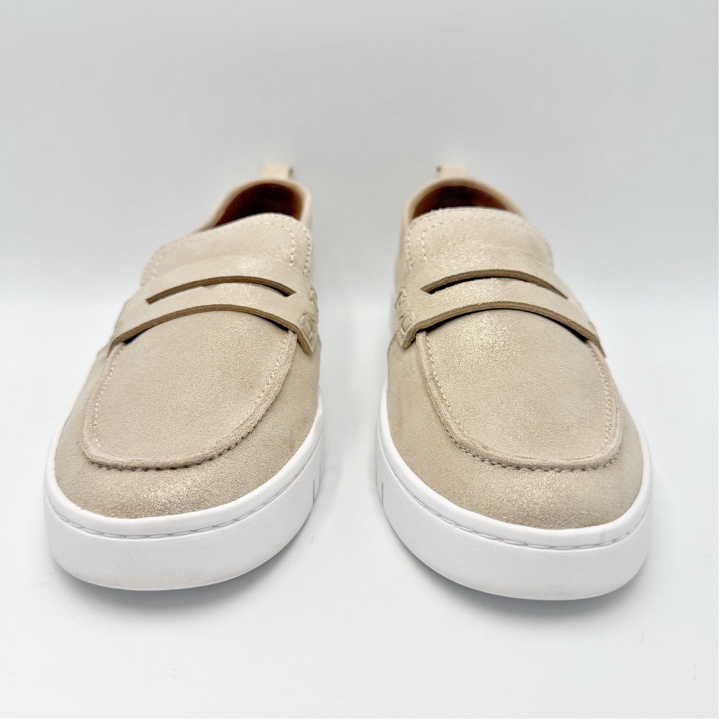 VIONIC Womens Uptown Loafers Size 7.5 M Gold Shimmer Leather Slip-ons NWOB