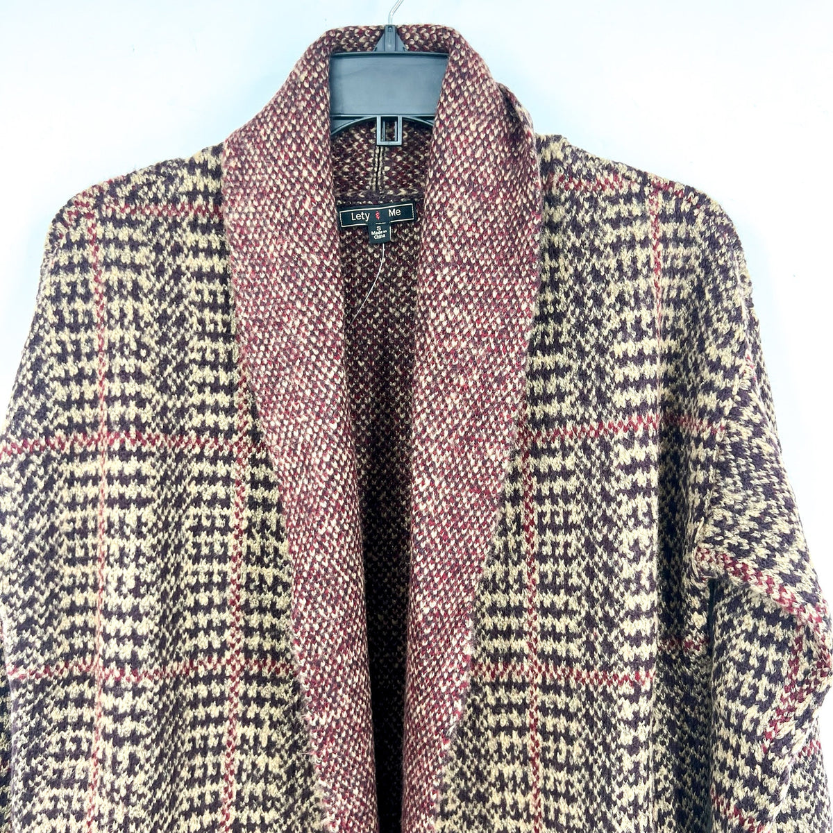 LETY & ME Womens Longline Coatigan Small Red Burgundy Multi NWOT