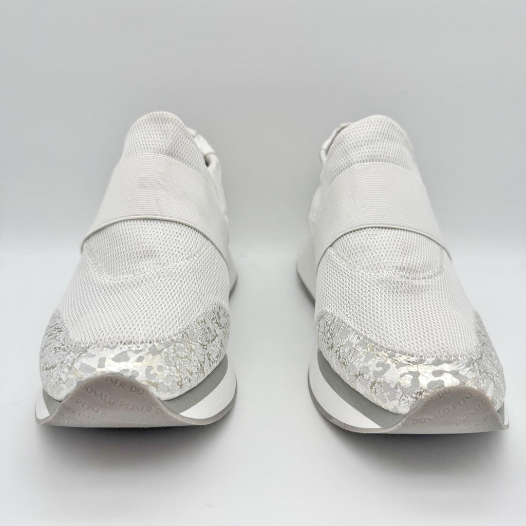 Donald Pliner Womens Pelham Wedge Sneaker US 11 M Silver White Slip On NWOB