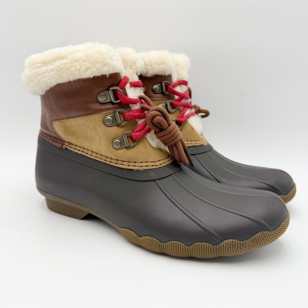 Sperry Kids Alpine Saltwater Winter Boots Size 5 Tan Red Water Resistant NWOB