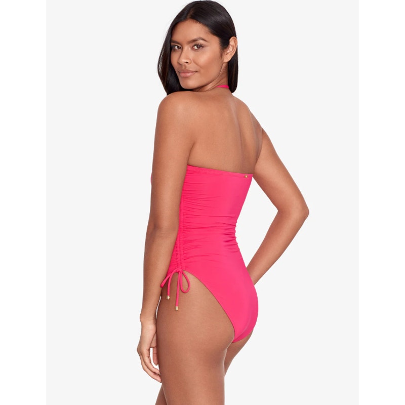 LAUREN RALPH LAUREN Bandeau One Piece Swimsuit Size 14 Pink Beach Club Ruche NWT