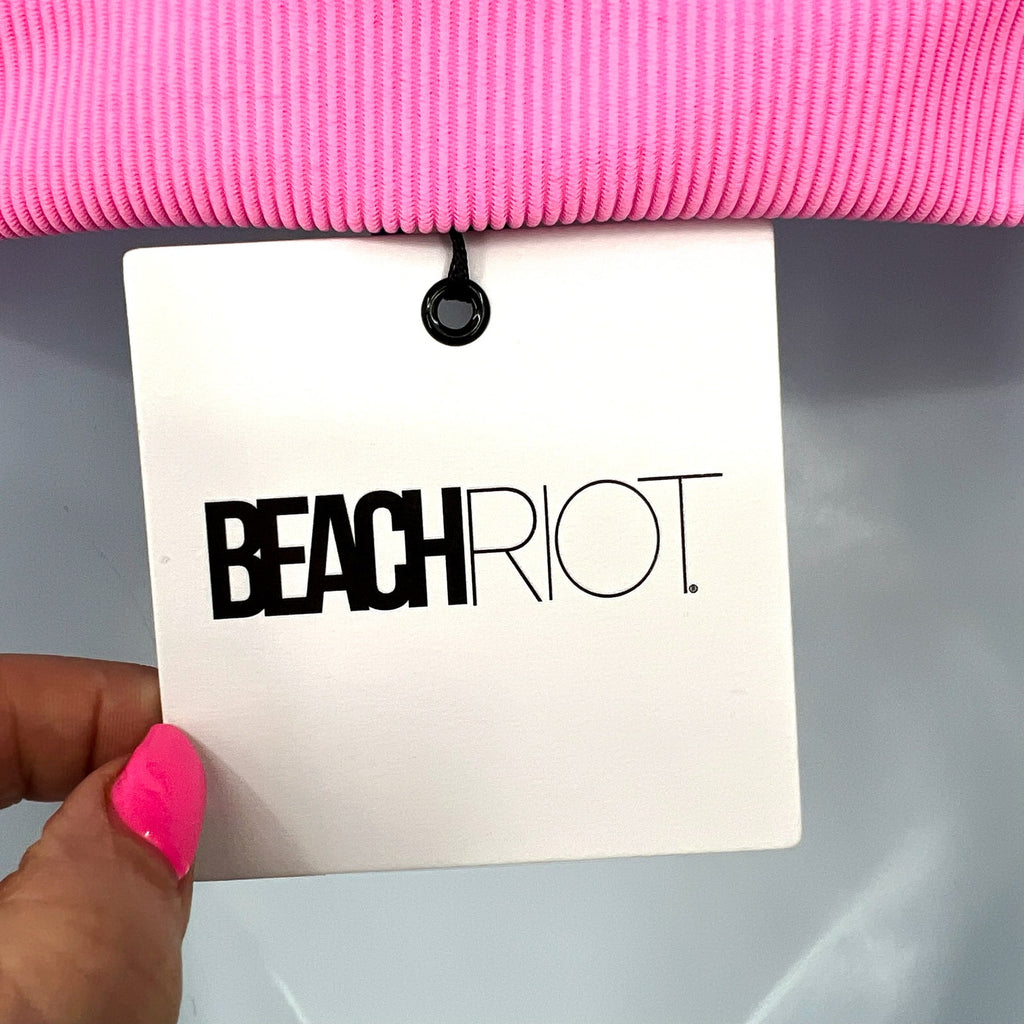 BEACH RIOT Women's Eva Bikini Top Medium Green Pink Sage Bloom Colorblock NWT