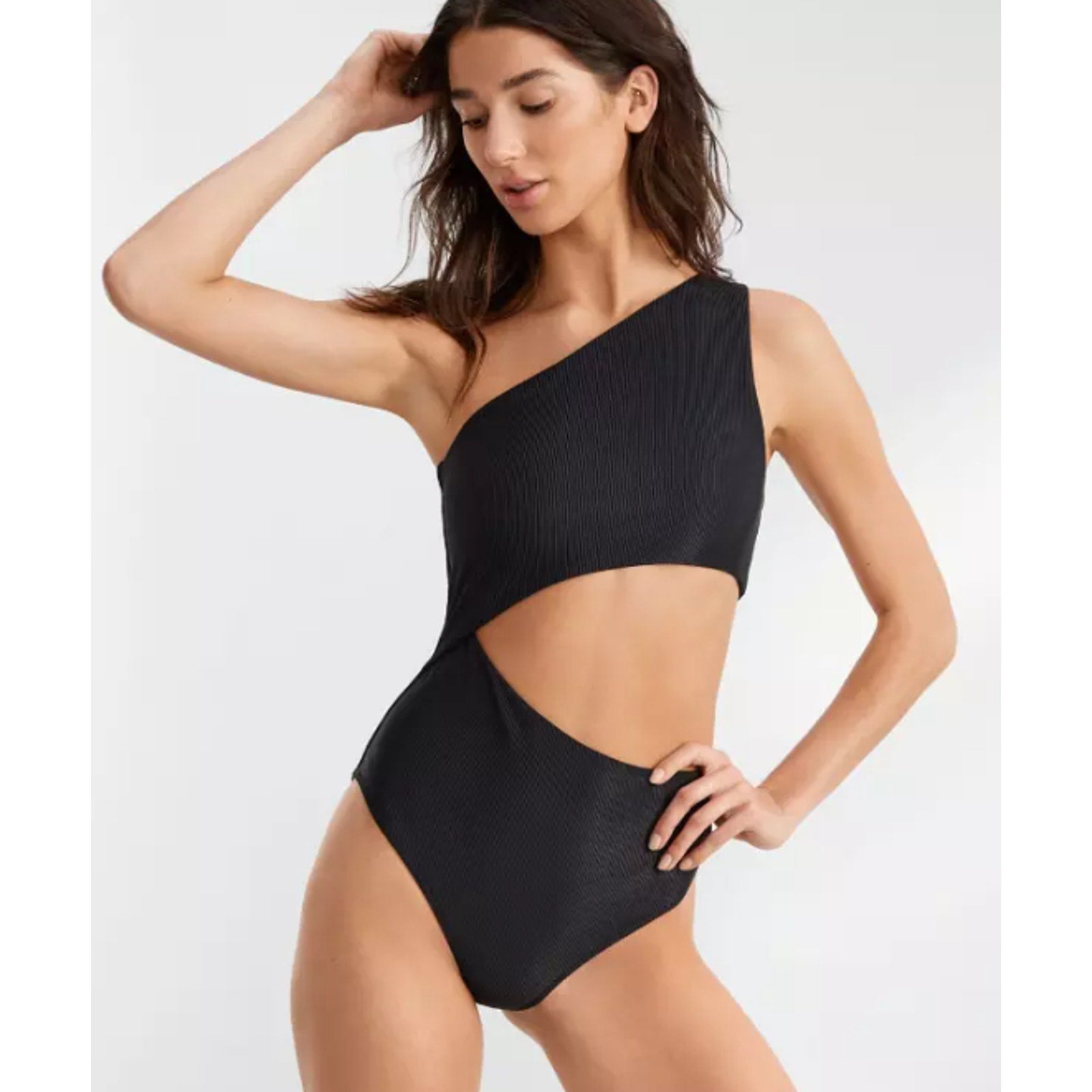 BEACH RIOT Celine Cutout One-Shoulder One-Piece Swimsuit Medium Black NWT
