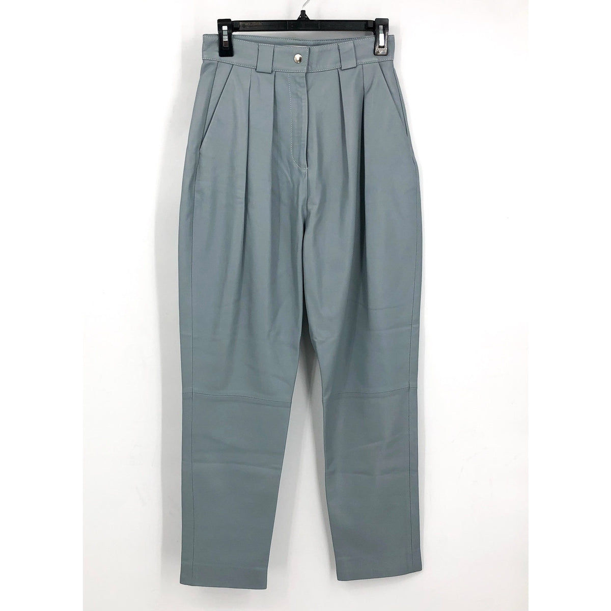 FAITH CONNEXION Women's Pleated Leather Pants FR 36 US 6 Light Green Blue NWOT
