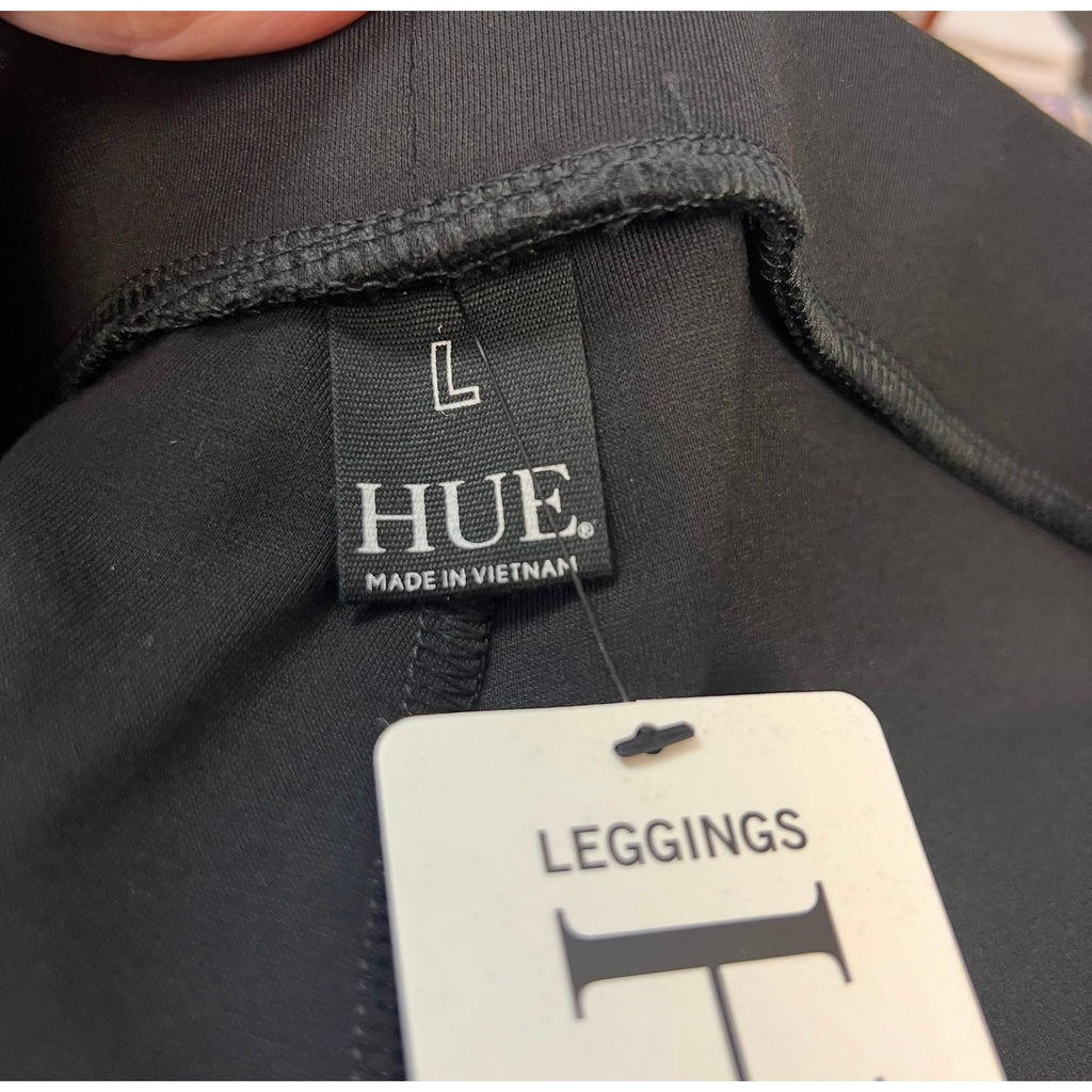 HUE Women's Ponte 7/8 Leggings Large Black Ankle Slit Stretch NWT