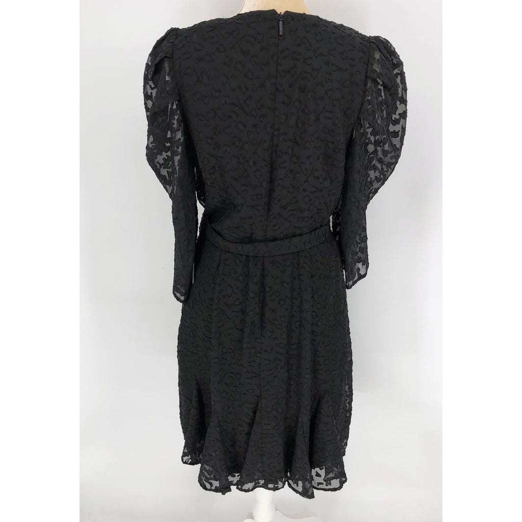 KARL LAGERFELD Womens Burnout Logo Print Dress Size 6 Black V-Neck Tie Waist NWT
