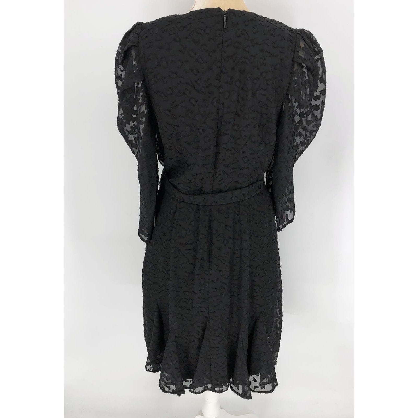 KARL LAGERFELD Womens Burnout Logo Print Dress Size 6 Black V-Neck Tie Waist NWT