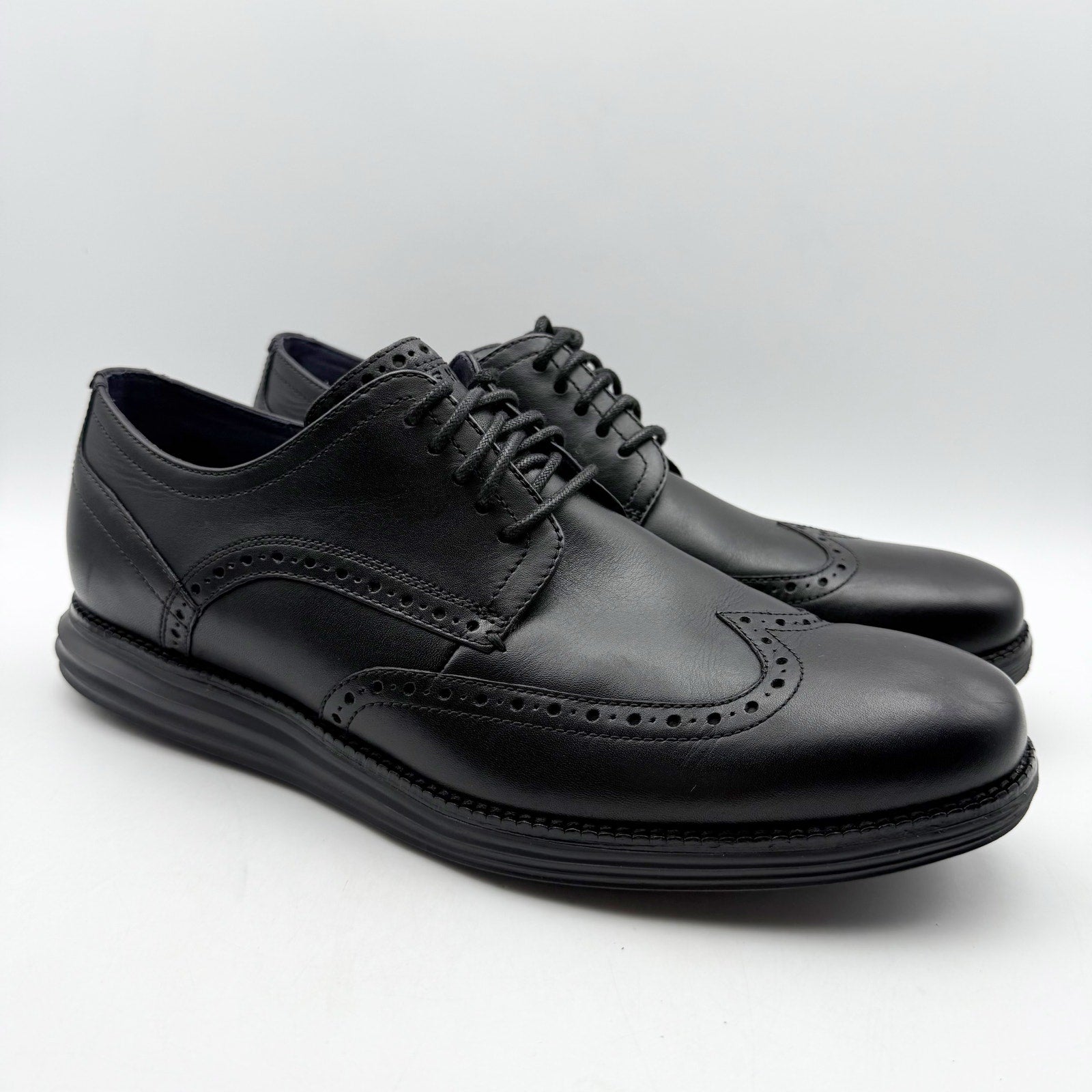 Cole Haan Mens Original Grand Wing Tip Oxford Shoes US 11 M Black Leather NWOB