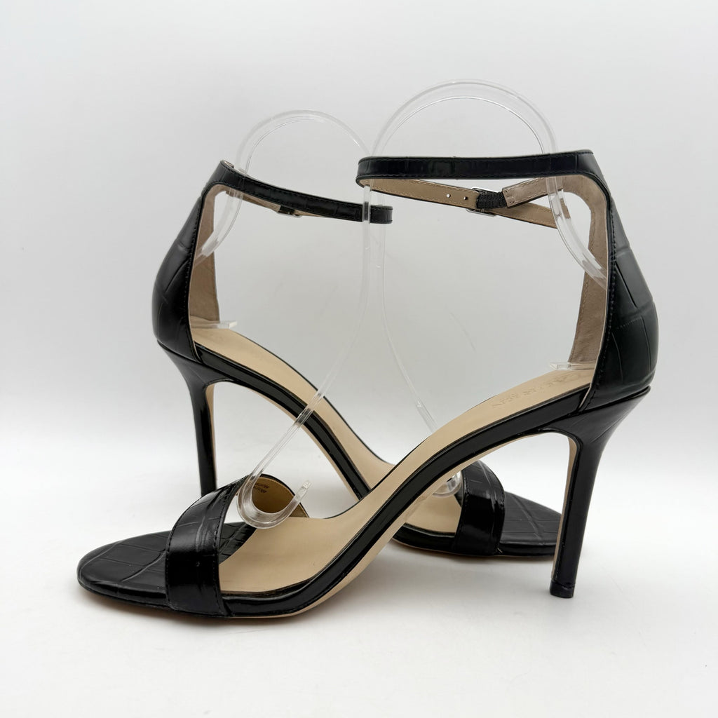 Ralph Lauren Womens Allie Heel Sandals US 8 Black Crocodile-Embossed Leather NIB