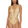 BECCA Women's Polished Crochet Plunge One Piece Swimsuit Small Gold NWT