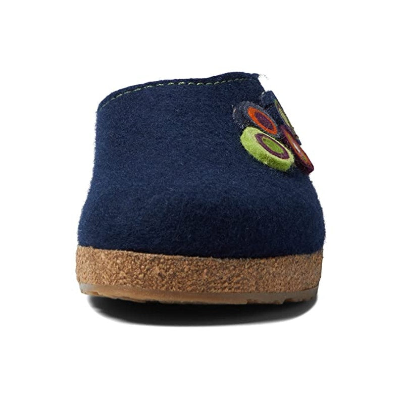 Haflinger Womens Chloe Slippers EU 39 US 8 Blue Wool Felt Appliqués NWOB