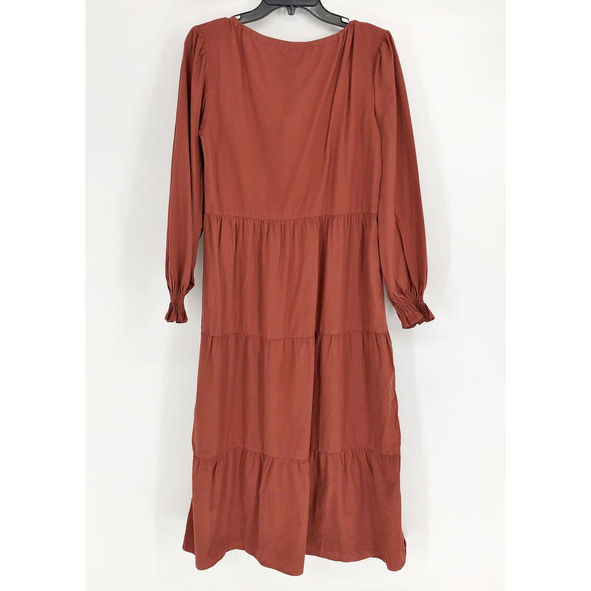 LACAUSA Women's Tate Tiered Midi Dress Medium Rustic Orange Long Sleeve NWT