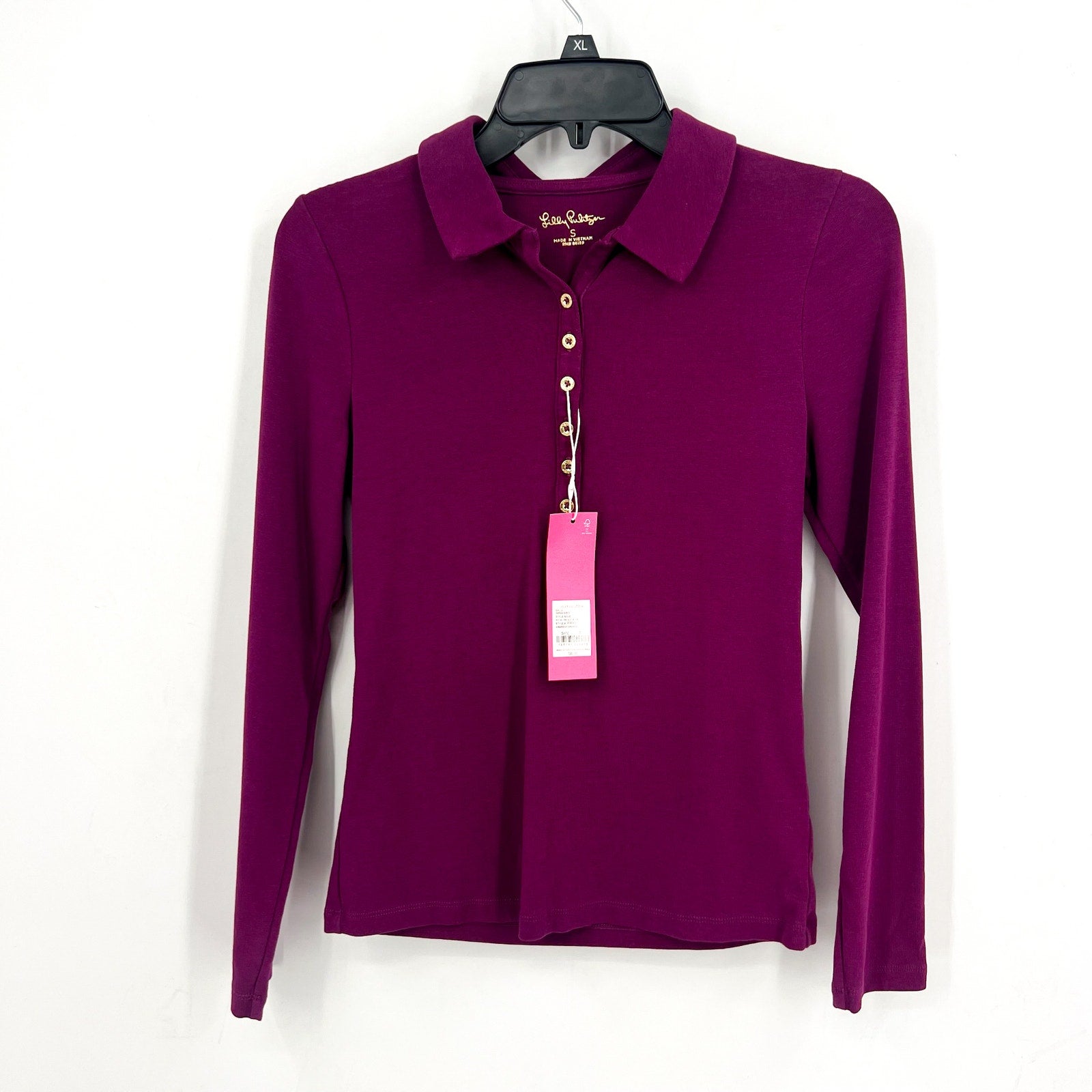 LILLY PULITZER Womens Reema Long Sleeve Polo Top Small Purple Amarena Cherry NWT