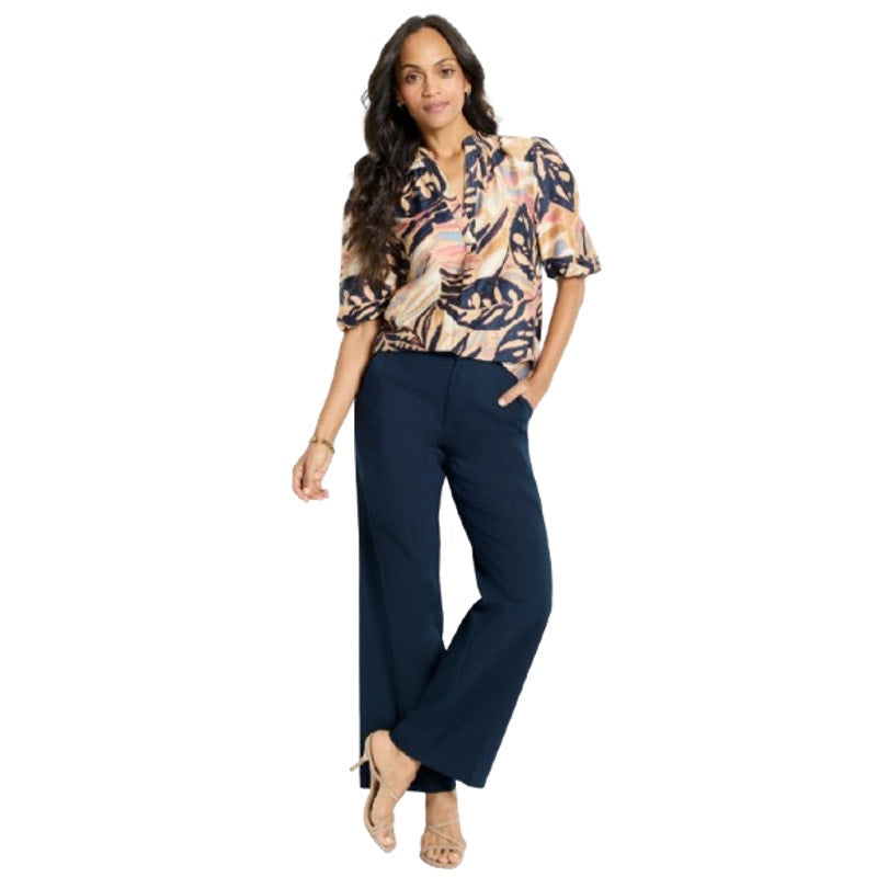 NIC + ZOE Women's Terracotta Garden Top Large Petite Brown Multi V Neck NWT
