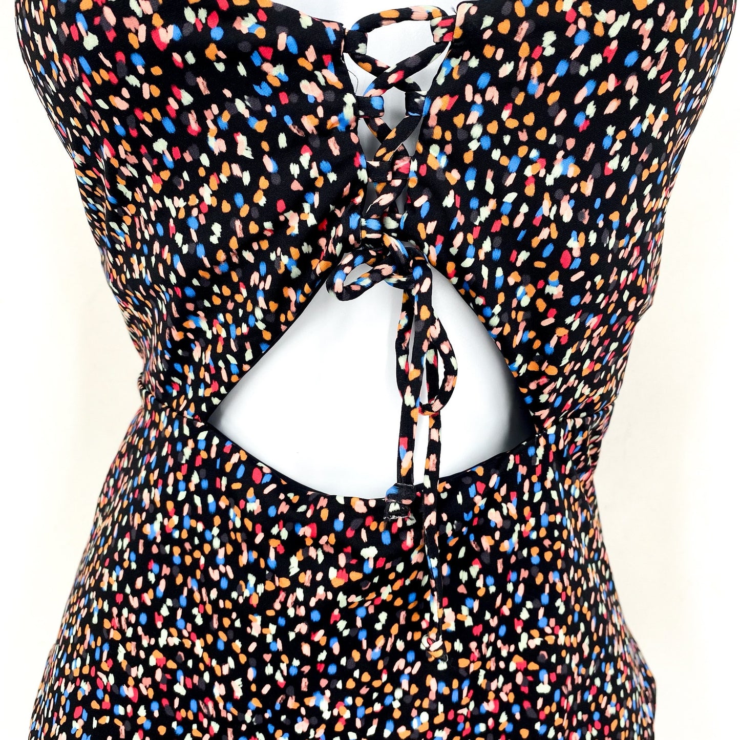 PRANA Women's Ruby Beach One-Piece Swimsuit Large Black Multi Alotta Dots NWT