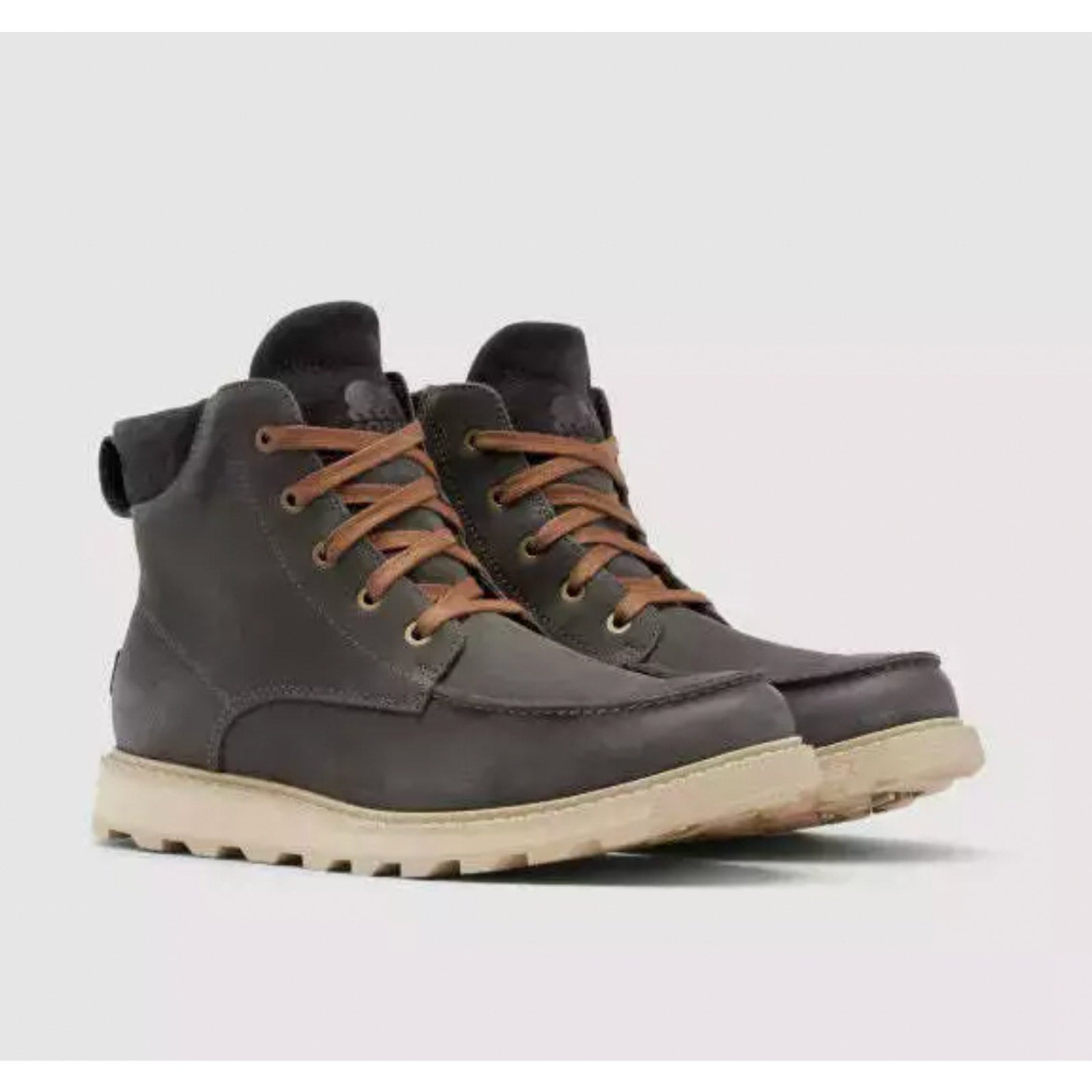 SOREL Mens Madson II Moc Toe Boots 12 Grey Coal Waterproof Leather Lace Up NIB