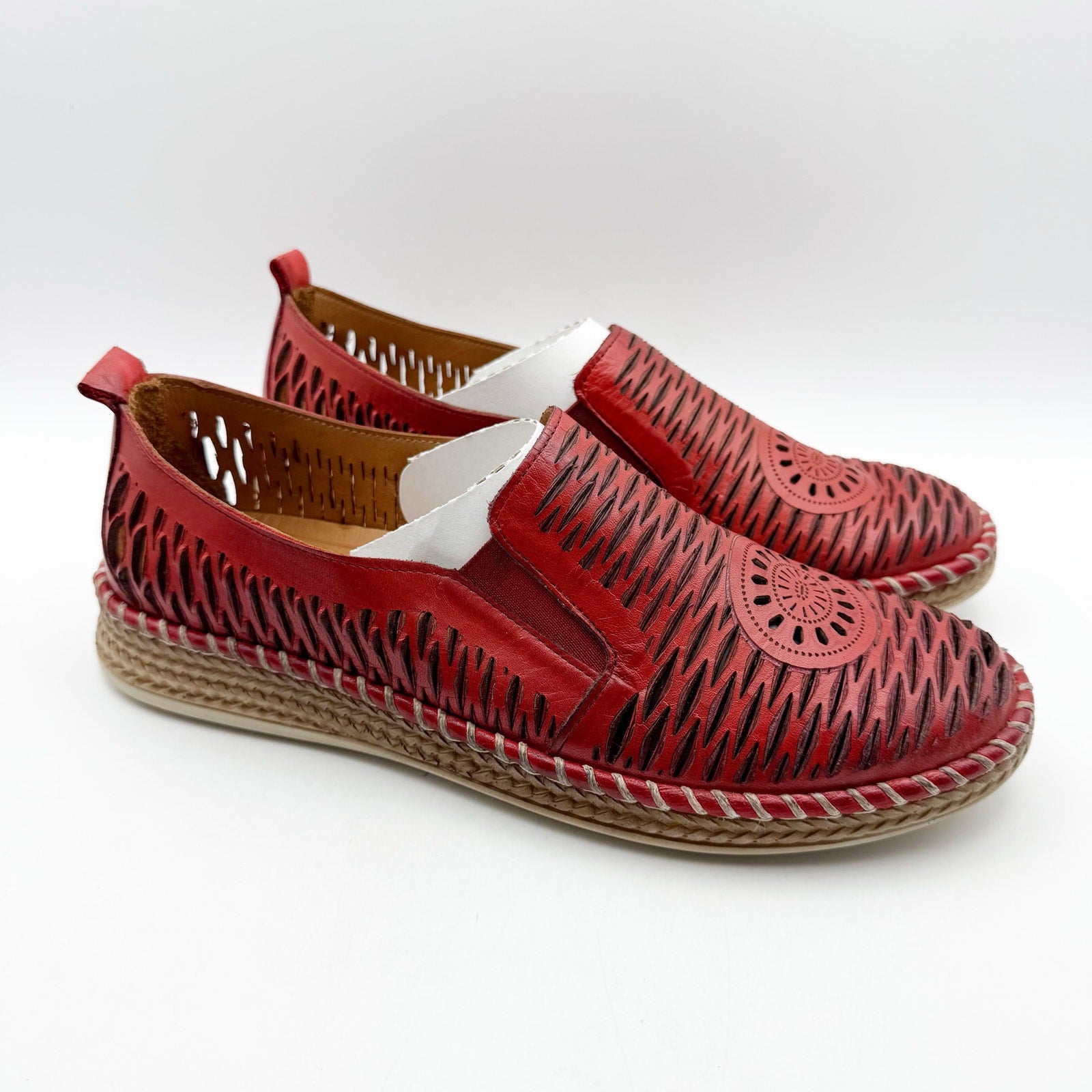 Spring Step Womens Newday Shoes EU 41 US 9.5-10 Red Leather Slip On Flats NIB