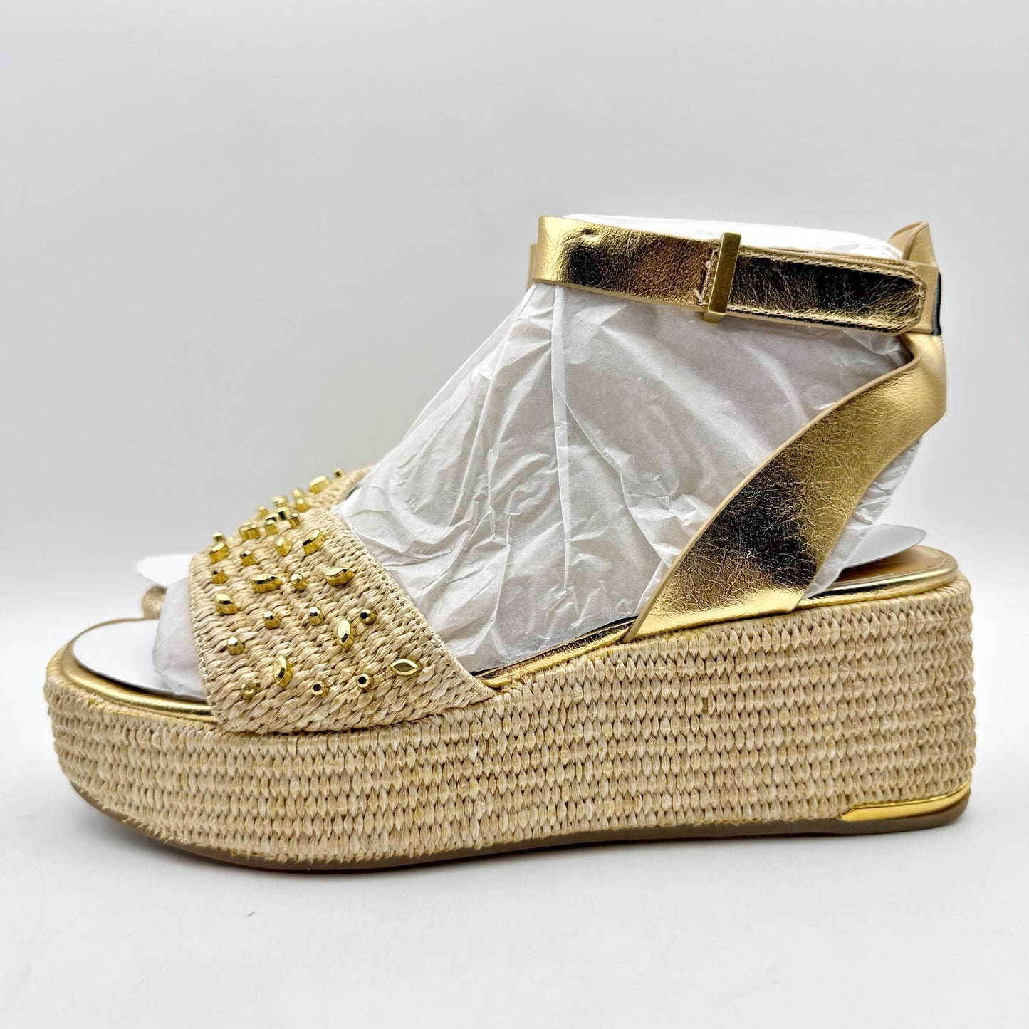 Franco Sarto Womens Terry 3 Studded Espadrille Sandal US 8.5 M Gold Metallic NIB