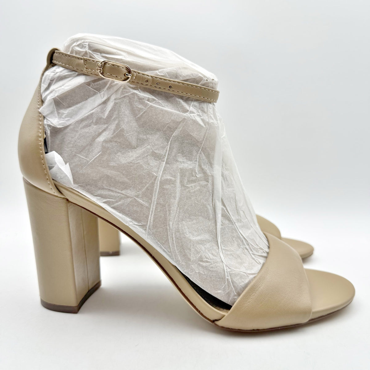 Sam Edelman Womens Robyn Heel Sandals Size 11 M Beige Leather Ankle Strap NWOB