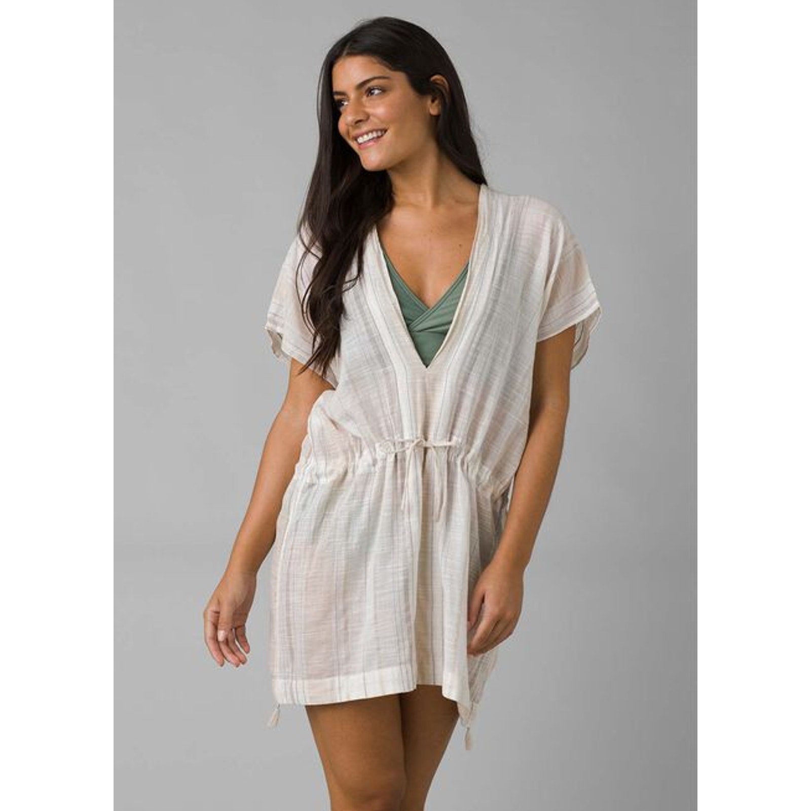 PRANA Women's Marina Bay Tunic Large White Swim Cover Up Short Sleeve NWT