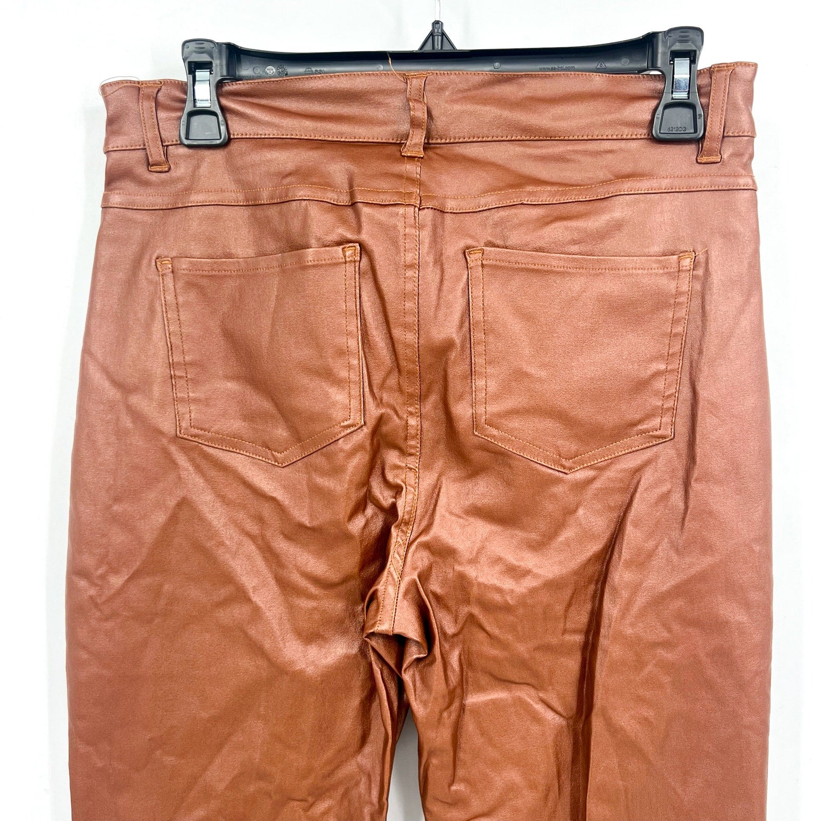 TRIBAL Womens Vegan Leather Pants US 4 Petite Brown Walnut Straight Leg NWT