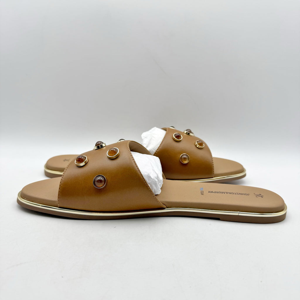 Johnston & Murphy Womens Shayla Slide Sandal US 10 M Tan Leather Embellished NIB
