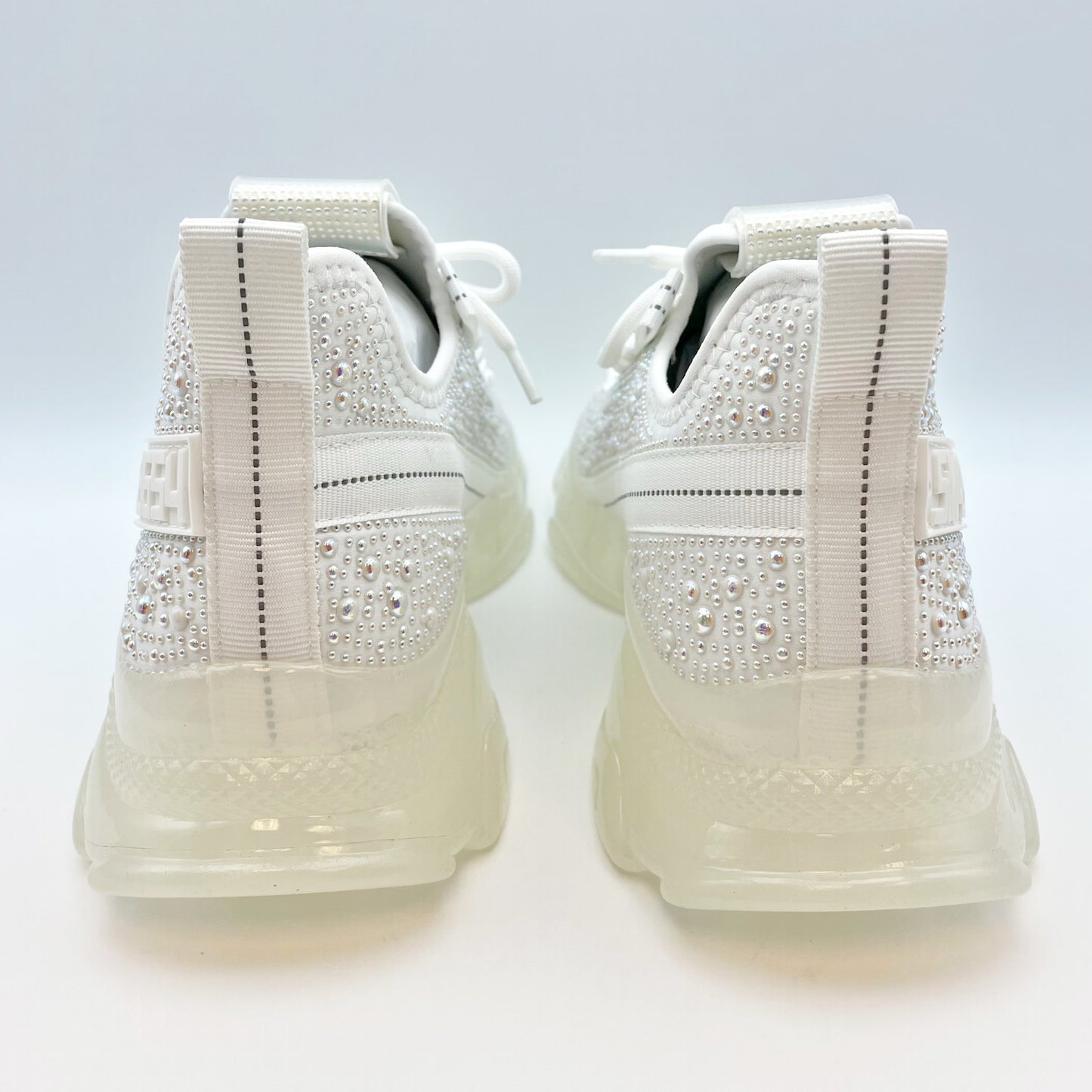 Steve Madden Women's Maxima Sneaker Size 8.5 White Rhinestone Embellished NIB