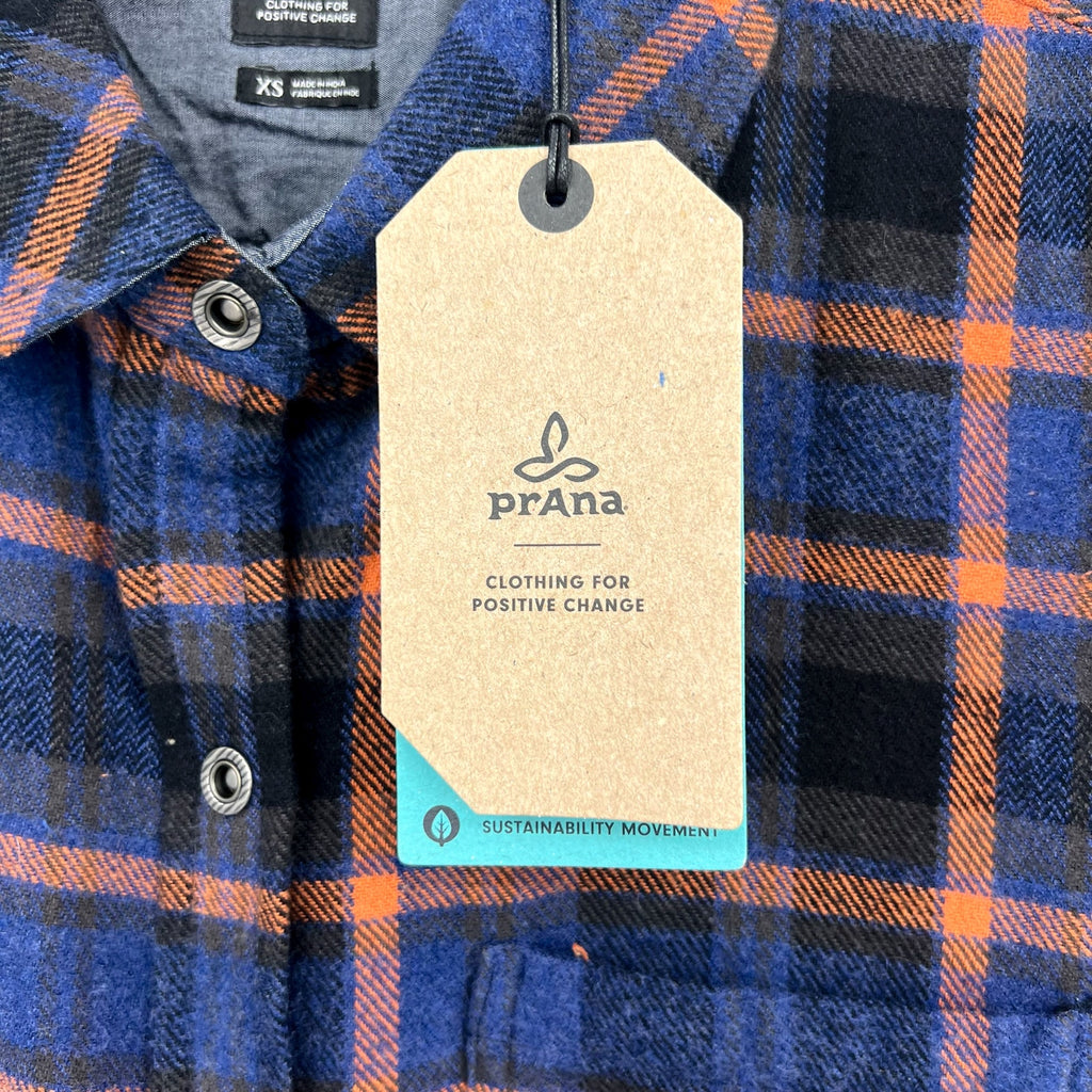 PRANA Women's Golden Canyon Flannel Shirt XS Rich Sapphire Blue Plaid NWT