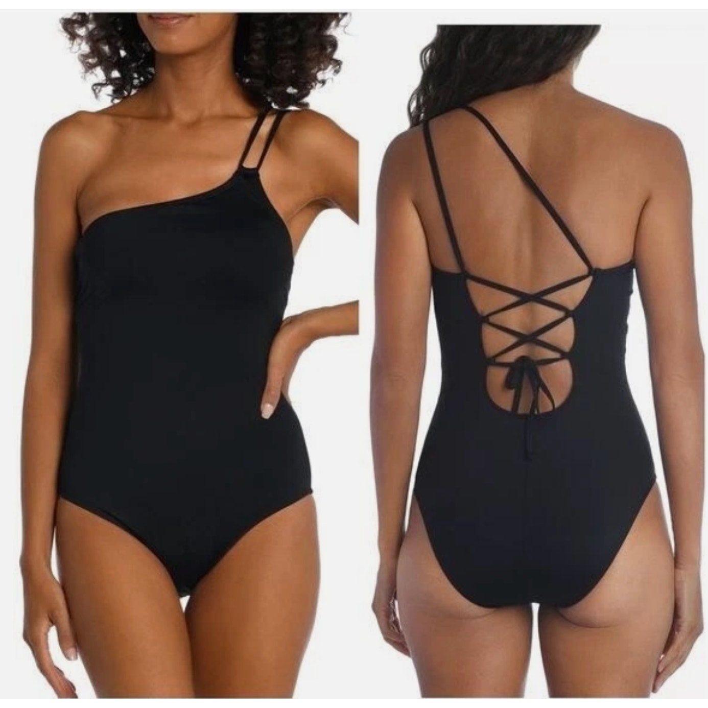LA BLANCA Island Goddess One Piece Swimsuit Size 10 Black Lace Back NWOT