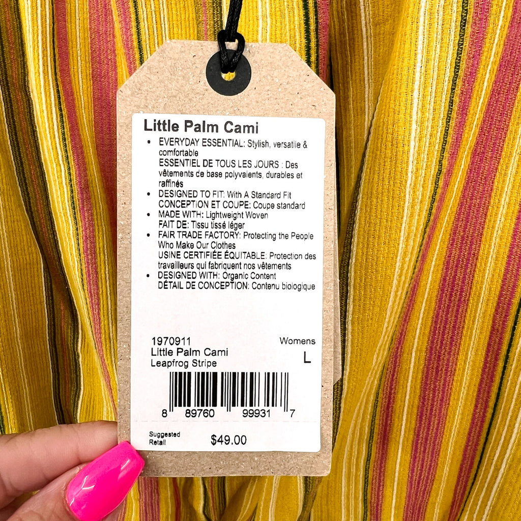 PRANA Women's Little Palm Cami Tank Top Large Yellow Leapfrog Stripe NWT