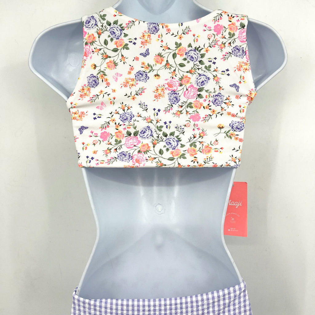 MAAJI Backyard Twist One Piece Swimsuit Girls 12 White Floral Reversible NWT