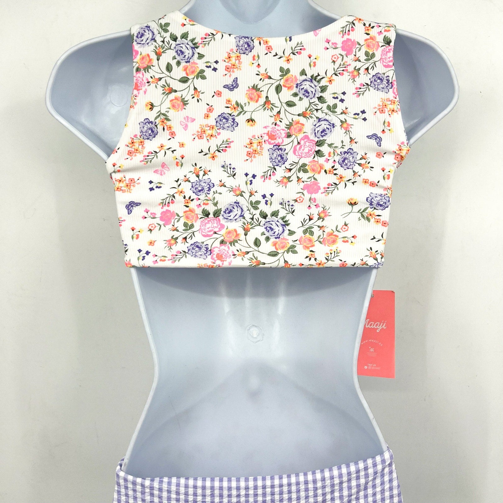 MAAJI Backyard Twist One Piece Swimsuit Girls 12 White Floral Reversible NWT