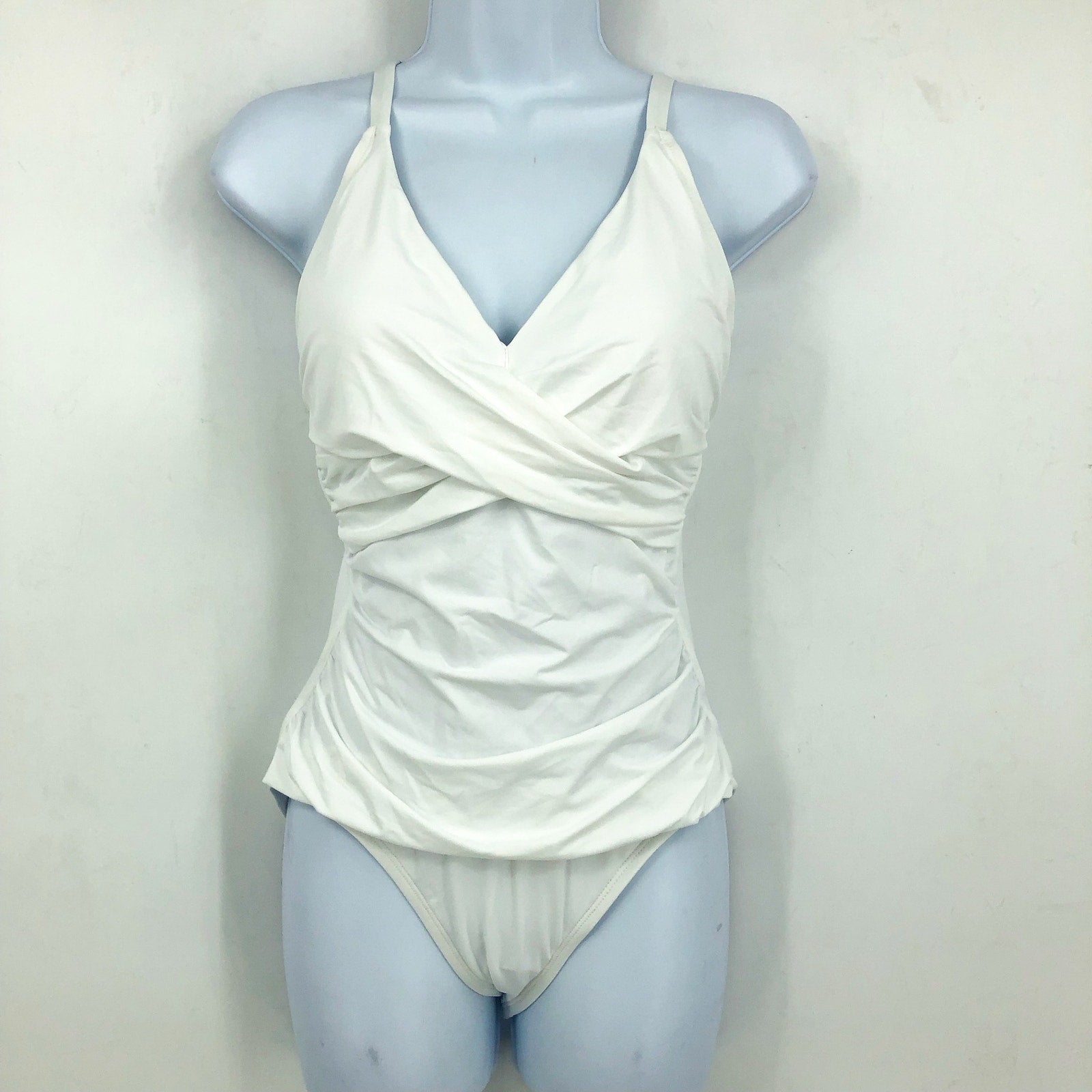 Tommy Bahama Womens Pearl Cross Front One-Piece Swimsuit Size 16 White OTS NWT