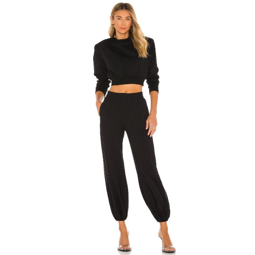 NORMA KAMALI Women's Boyfriend Puff Jogger Pants XS Black Elastic Waistband NWT