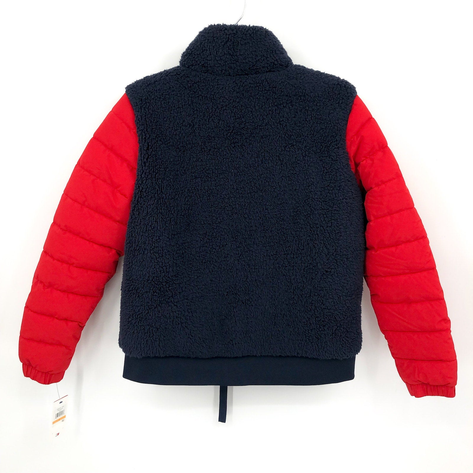 Tommy Hilfiger Sport Womens Sherpa Winter Coat Small Navy Blue Red Full Zip NWT