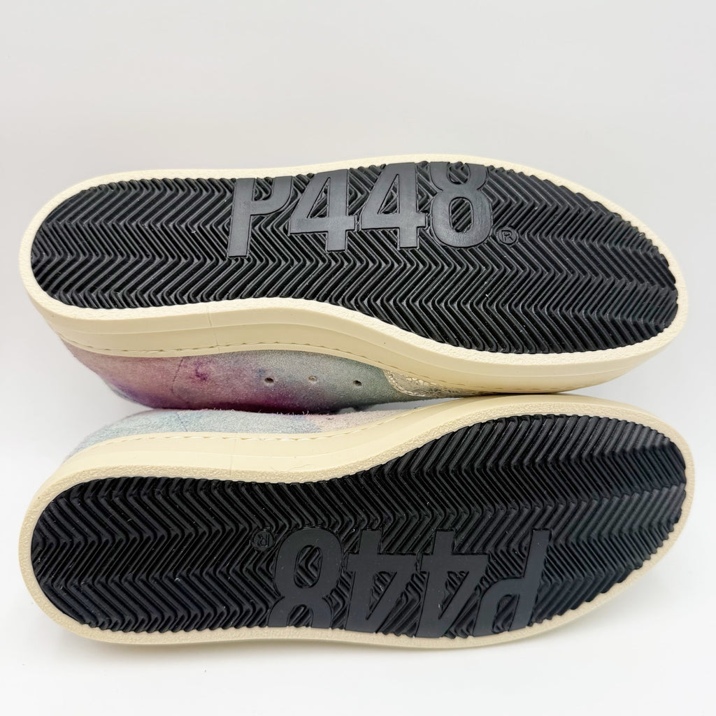 P448 Womens John Sneakers EU 35 US 5-5.5 Silver Purple Multicolor Leather NWOB