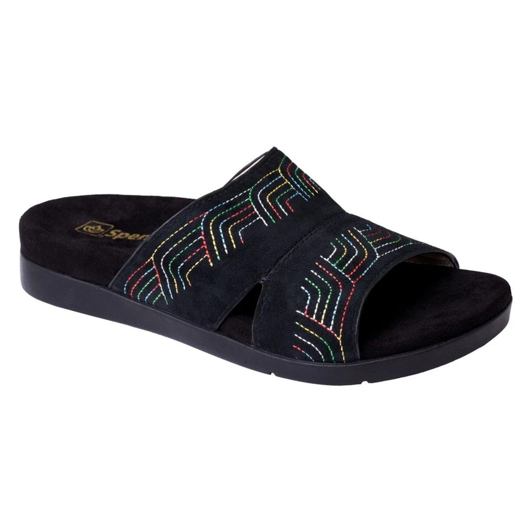 Spenco Womens Twilight Ellie Slide Sandals US 9 WIDE Black Space Dye Leather NIB