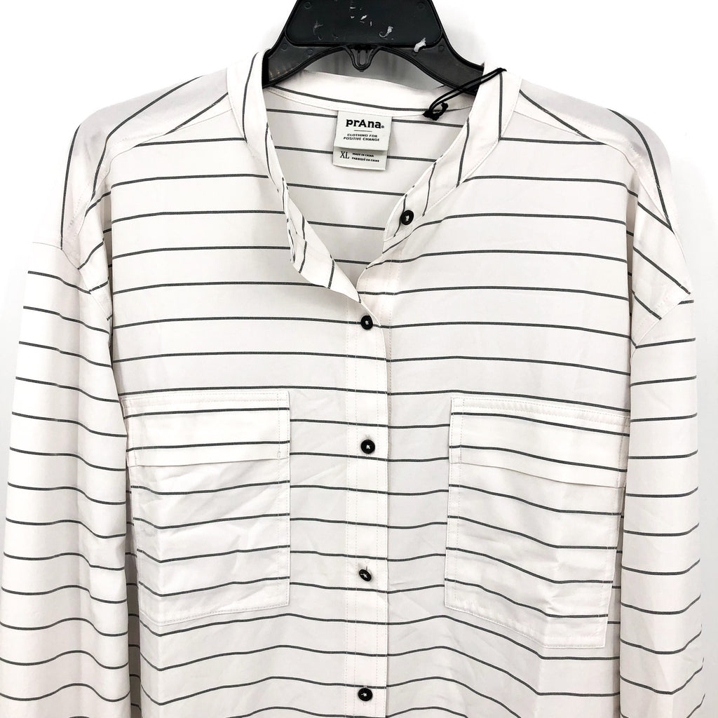 PRANA Womens Railay Tunic Top XL White Stripe Long Sleeve Button Up UPF 50+ NWT