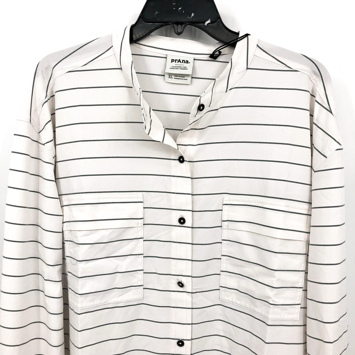PRANA Womens Railay Tunic Top XL White Stripe Long Sleeve Button Up UPF 50+ NWT