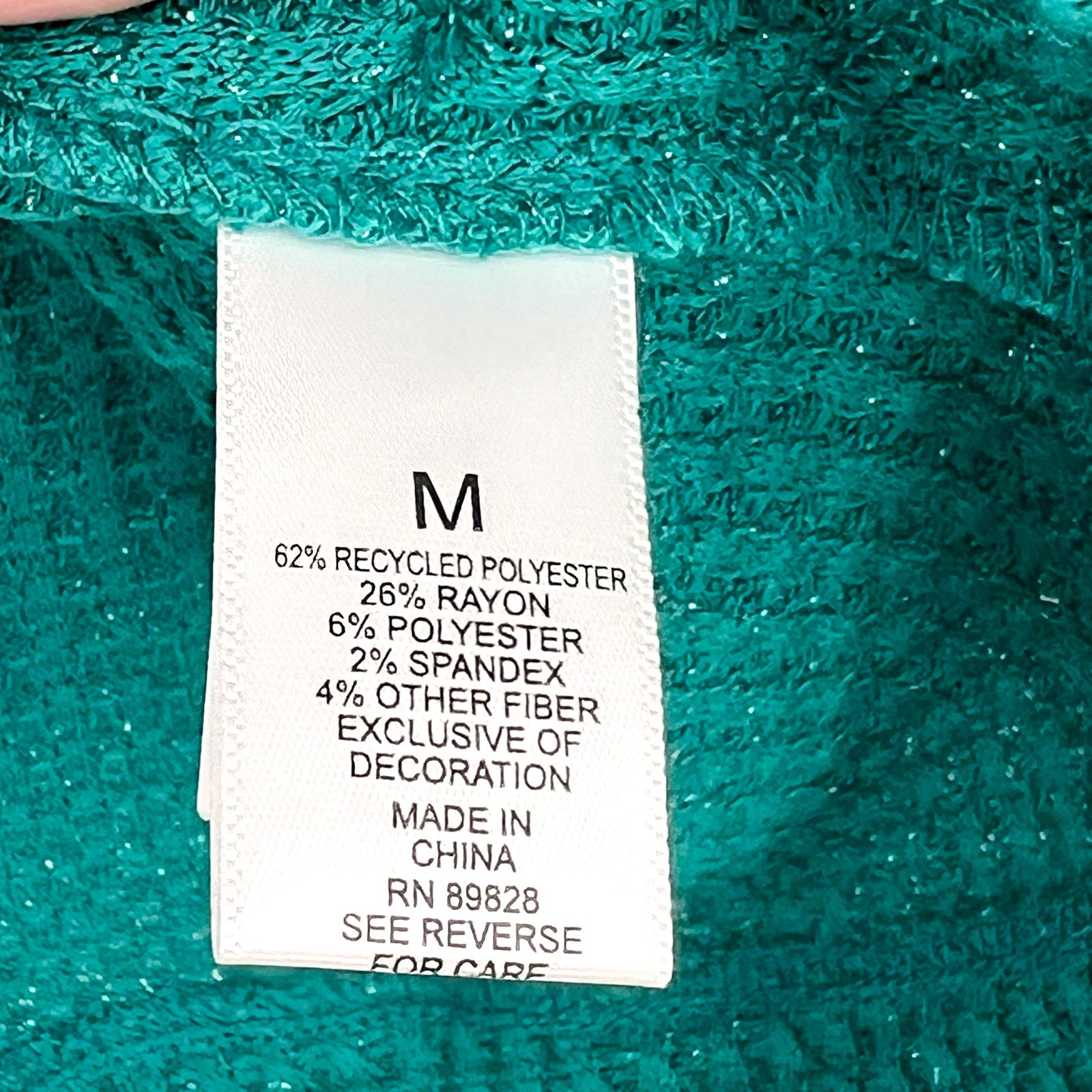 LOGO LORI GOLDSTEIN Metallic Waffle Knit Top Medium Blue Green Long Sleeve NWOT