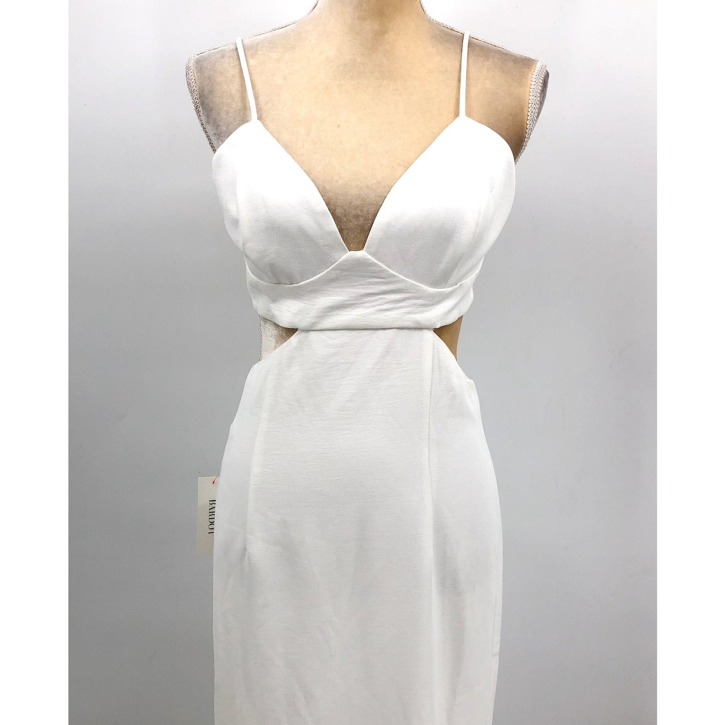 BARDOT Women's Cut Out Slit Midi Dress US 8 Medium White Ivory Tank V Neck NWT